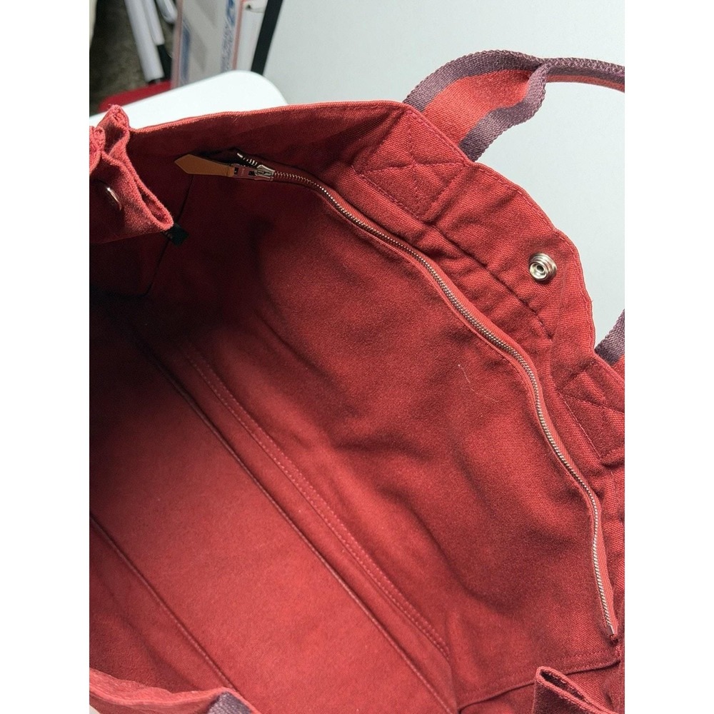 0001. Authentic HERMES Sac Deauville Handbag Tote Bag Canvas Red Silver Hardware - Picture 6 of 12
